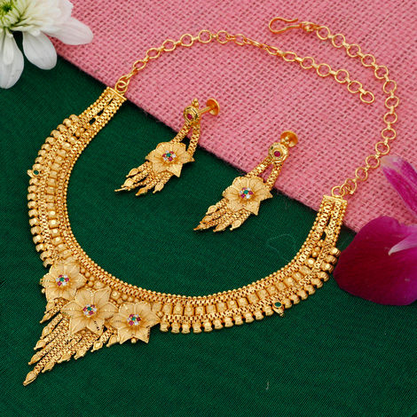 Sukkhi Classy 24 Carat Gold Plated Choker Necklace Set for Women