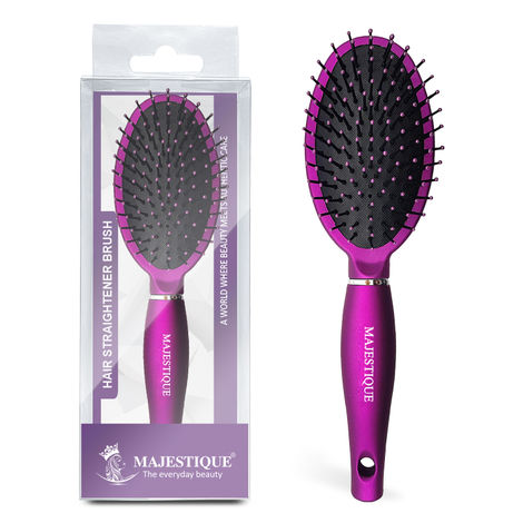 Majestique Hair Straightener Brush | Bio-Friendly Detangling Hair Brush | Nylon Round-Tip Bristles Hair Comb | Comfortable and Styling - Purple