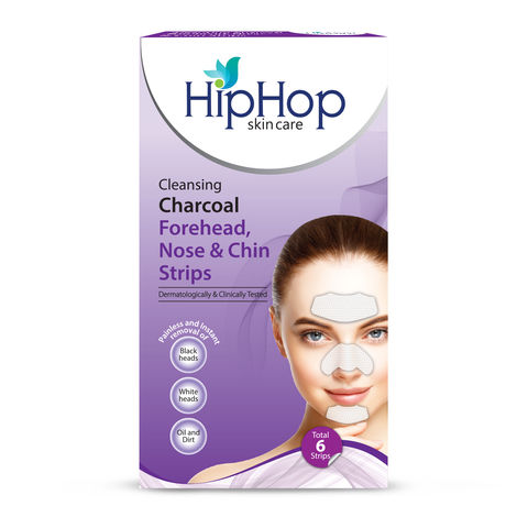 HipHop Skincare Cleansing Charcoal Forehead, Nose and Chin Strips - Blackhead Remover, White Heads & Oil and dirt- (6 Strips)