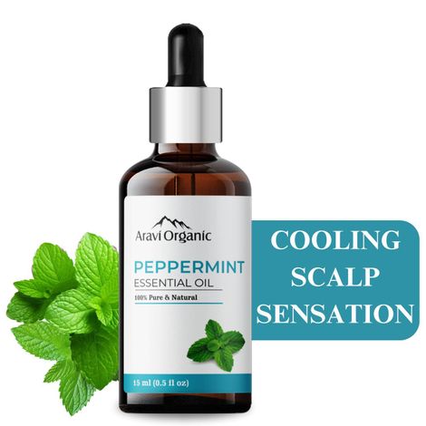 Aravi Organic Peppermint Essential Oil For Skin & Hair Growth, Hair Fall Control, Scalp - 100% Pure & Natural and Undiluted - 15 ml