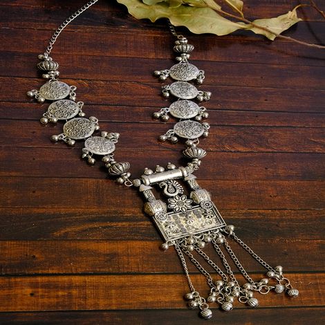 Crunchy Fashion Oxidized German Silver Antique Necklace Set CFN0873