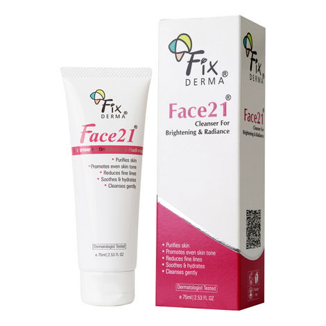 Fixderma Face21 Cleanser, Skin Brightening Cleanser, Exfoliates Dead Cells, Remove Pigmentation, Reduces Wrinkles & Fine Lines, Evens Skin Tone, Purifies Skin, 75ml