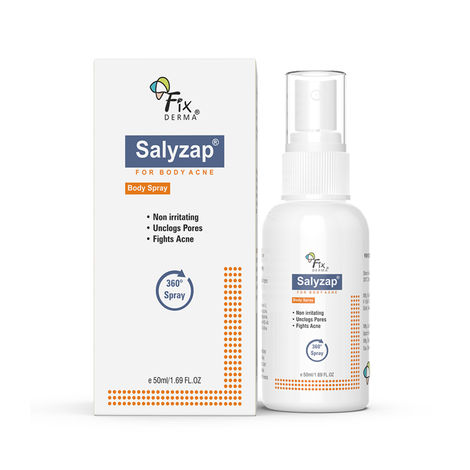 Fixderma 2% Salicylic Acid Salyzap Body Acne Spray For Acne On Back, Shoulders, Neck & Chest,Body Acne Spray To Improve Breakouts & Uneven Skin Texture For Women & Men - 50ml