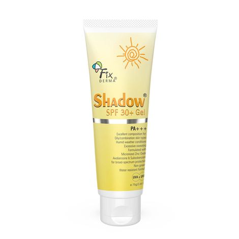 Fixderma Shadow Sunscreen SPF 30+ Gel Sunscreen For Oily Skin, Sun Screen Protector SPF 30 For Body & Face, Broad Spectrum For Uva & Uvb Protection Non Greasy & Water Resistant For Unisex, 75gm