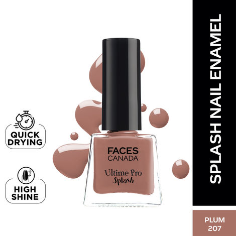 FACES CANADA Ultime Pro Splash Mini Nail Enamel - Plum 207 (5ml) | Quick Drying | Glossy Finish | Long Lasting | No Chip Formula | High Shine Nail Polish For Women | No Harmful Chemicals