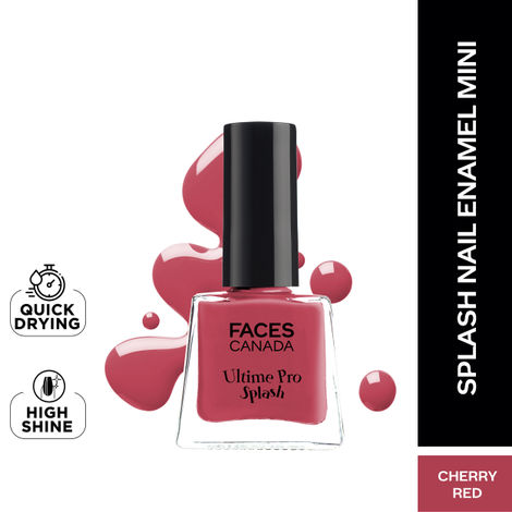 FACES CANADA Ultime Pro Splash Mini Nail Enamel - Cherry Red 110 (5ml) | Quick Drying | Glossy Finish | Long Lasting | No Chip Formula | High Shine Nail Polish For Women | No Harmful Chemicals