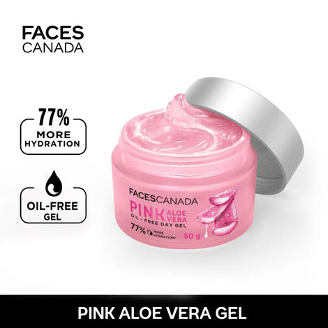 FACES CANADA Pink Aloe Vera Oil-Free Day Gel, 50g | 1.5% Hyaluronic Acid | Intense Hydration | Lightweight, Non Sticky & Absorbs Easily | Soothing, Nourishing & Acne Control | No Alcohol & Parabens