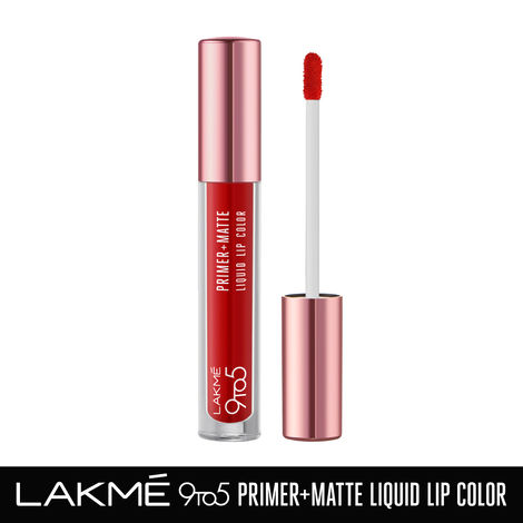 Lakme 9to5 Primer + Matte Liquid Lip Color MR2 Driven Red - 4.2ml