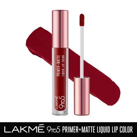 Lakme 9to5 Primer + Matte Liquid Lip Color MR4 Deep Maroon - 4.2ml