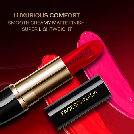 FACES CANADA Matte Addiction Lipstick - Fearless Red, 3.7g | 9HR Longstay | HD Luxe Finish | Intense Color | Hydrating Comfort | Primer Infused | Smooth Creamy Texture | With Mulberry & Shea Butter