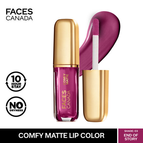 FACES CANADA Comfy Matte Liquid Lipstick - End Of Story 03, 1.2 ml | Comfortable 10HR Longstay | Intense Matte Color | Almond Oil & Vitamin E Infused | Super Smooth | No Dryness | No Alcohol