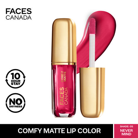 FACES CANADA Comfy Matte Liquid Lipstick - Never Mind 05, 1.2 ml | Comfortable 10HR Longstay | Intense Matte Color | Almond Oil & Vitamin E Infused | Super Smooth | No Dryness | No Alcohol