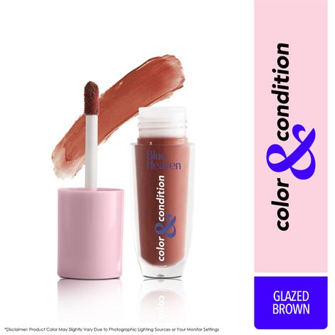 Blue Heaven Color & Condition tinted lip oil for women, lip gloss infused with Cranberry, Raspberry & Hazelnut oil, Hydrating & Softening - Glazed Brown, 4.2ml