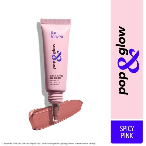 Blue Heaven Pop & Glow Eye & Cheek tint blusher for face makeup, Blush enriched with Rosehip and Coconut oil - Spicy Pink, 12ml