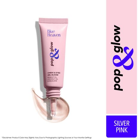 Blue Heaven Pop & Glow Eye & Cheek tint Highlighter for face makeup, Enriched with Rosehip and Coconut oil, Silver Pink, 12ml