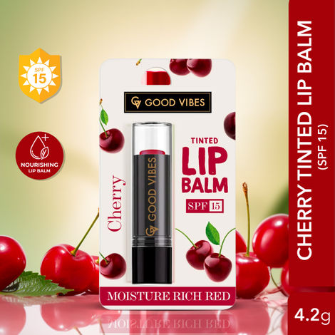 Good Vibes Cherry Moisture Rich Red Tinted Lip Balm SPF 15 | Plum & Glossy, Softening | Vegan, No Parabens, No Sulphates, No Mineral Oil, No Animal Testing, No Silicones (4.2 g)