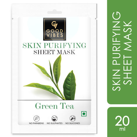 Good Vibes Green Tea Skin Purifying Sheet Mask | Lightweight, Brightening, Antioxidant | No Animal Testing (20 ml)