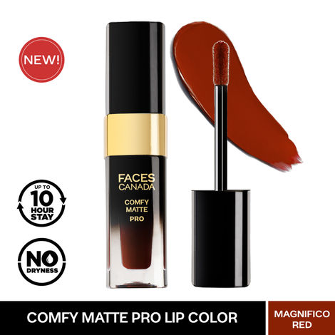 FACES CANADA Comfy Matte Pro Liquid Lipstick - Magnifico Red 01, 5.5 ml | 10HR Longstay | Intense Color | Macadamia Oil & Olive Butter Infused | Lightweight Super Smooth | No Dryness | No Alcohol