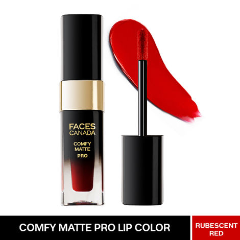 FACES CANADA Comfy Matte Pro Liquid Lipstick - Rubescent Red 04, 5.5 ml | 10HR Longstay | Intense Color | Macadamia Oil & Olive Butter Infused | Lightweight Super Smooth | No Dryness | No Alcohol