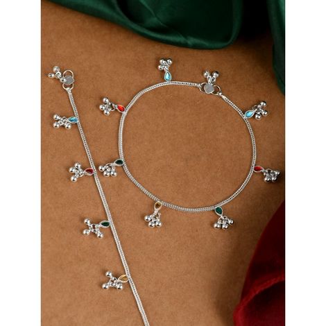 Silvermerc Designs Silver Anklets Traditional Kolusu Payal for Women