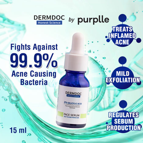 DERMDOC by Purplle 2% Salicylic Acid Face Serum (15ml) | Serum for Acne and Pimples | Face Serum for Glowing Skin | Face Serum for Oily Acne Prone Skin | Serum for Acne Scars | Acne Serum | Face Serum for Oily Skin