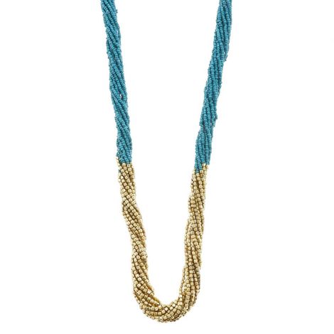 Bamboo Tree Jewels Blue Golden Color Beaded Long Necklace
