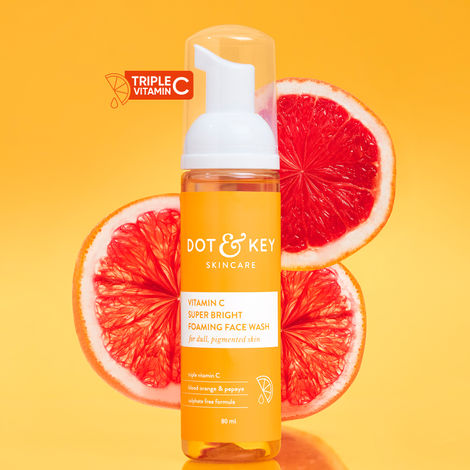 Dot & Key Vitamin C Super Bright Foaming Face Wash For Dull & Pigmented Skin| With Triple Vitamin C, Blood Orange & Papaya | Silphate Free | 80ml