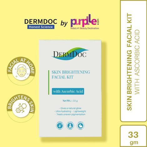 DERMDOC by Purplle Skin Brightening Facial Kit with Ascorbic Acid (33g) | skin brightening cream | cleanser, scrub, toner, cream, peel off mask