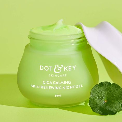 Dot & Key CICA Calming Skin Renewing Night Gel | Night Cream with Niacinamide, Green Tea, Hyaluronic & Tea Tree Oil | For Acne, Dark Spot & Pigmentation, Oily, Acne Prone And Sensitive Skin | 60ml