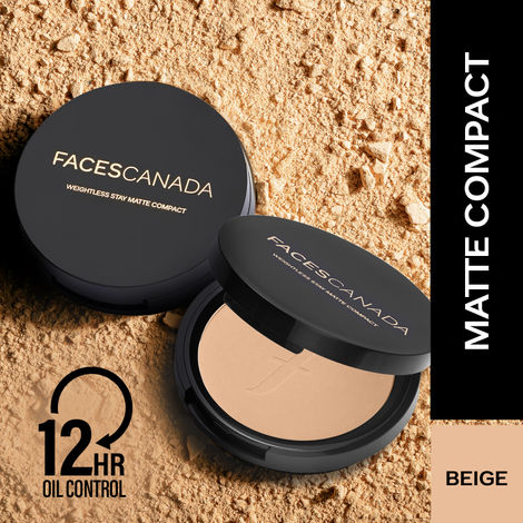 FACES CANADA Weightless Stay Matte Finish Compact Powder - Beige, 9g | Oil Control | Evens Out Complexion | Blends Effortlessly | Pressed Powder For All Skin Types