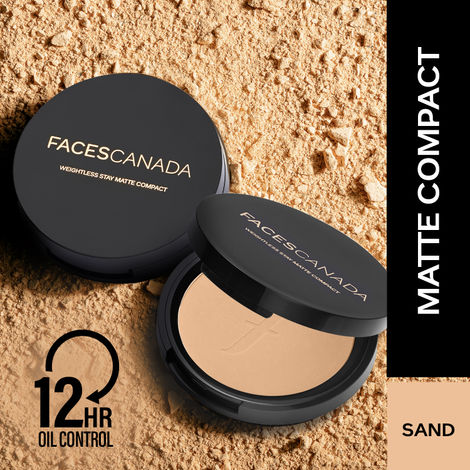 FACES CANADA Weightless Stay Matte Finish Compact Powder - Sand, 9g | Oil Control | Evens Out Complexion | Blends Effortlessly | Pressed Powder For All Skin Types