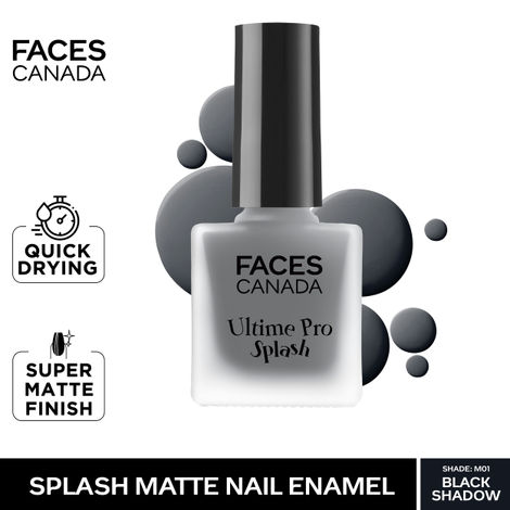 FACES CANADA Ultime Pro Splash Matte Nail Enamel - Black Shadow M01, 8ml | Quick Drying | Matte Finish | Long Lasting | No Chip Formula | Nail Polish For Women | Smooth Application | Safe For Nails