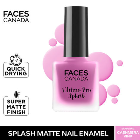 FACES CANADA Ultime Pro Splash Matte Nail Enamel - Cashmera Pink M12, 8ml | Quick Drying | Matte Finish | Long Lasting | No Chip Formula | Nail Polish For Women | Smooth Application | Safe For Nails