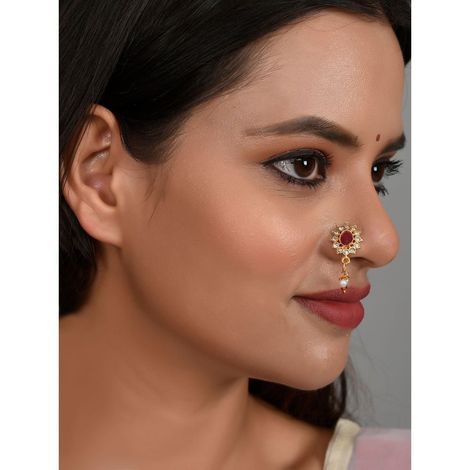Silvermerc Gold Plated Non Piercing Marathi Nosepin