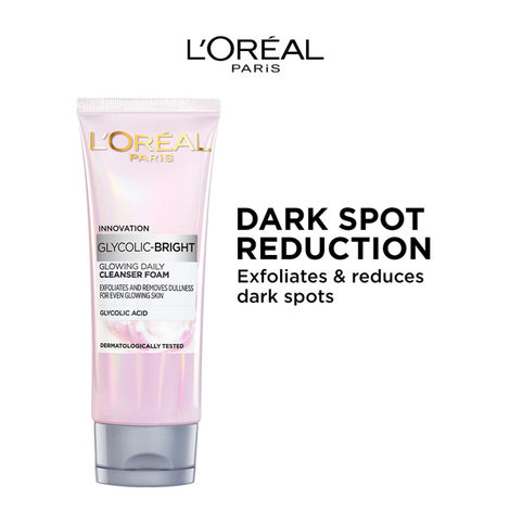 L'Oreal Paris Innovation Glycolic- Bright Glowing Daily Cleanser Foam, 100ml | Glycolic acid, Exfoliates and Removes Dullness for even glowing skin