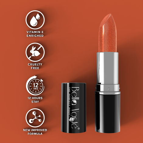 Bella Voste Sheer Creme Lust Lipstick | Metallic Finish | Cruelty Free | Long Lasting Improved Formula | One Stroke Aplication | Highly Pigmented | M06-Empress | 4.2 g