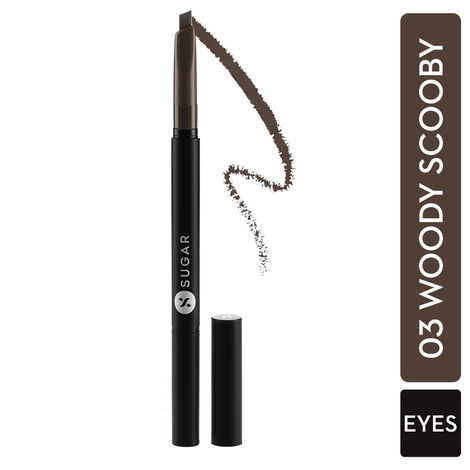 SUGAR Cosmetics - Arch Arrival - Brow Definer - 03 Woody Scooby (Deep Brown Brow Definer) - Smudge Proof, Water Proof Eyebrow Pencil with Spoolie, Lasts Up to 12 hours