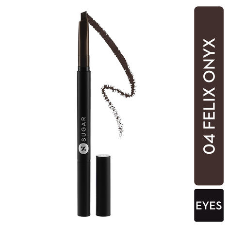 SUGAR Cosmetics - Arch Arrival - Brow Definer - 04 Felix Onyx (Dark Blackish Brown Brow Definer) - Smudge Proof, Water Proof Eyebrow Pencil with Spoolie, Lasts Up to 12 hours