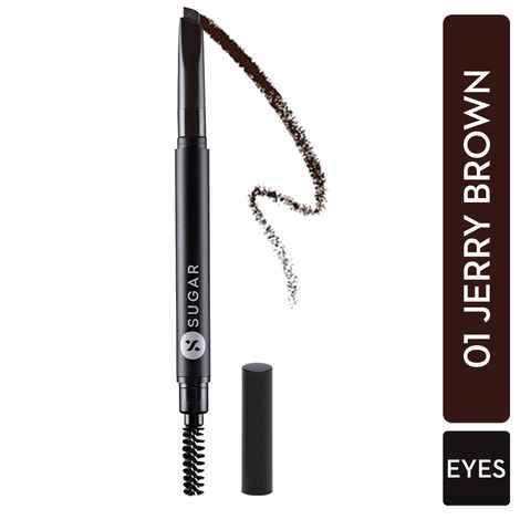SUGAR Cosmetics - Arch Arrival - Brow Definer - 01 Jerry Brown (Medium Brown Brow Definer) - Smudge Proof, Water Proof Eyebrow Pencil with Spoolie, Lasts Up to 12 hours