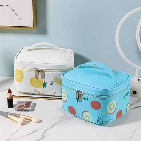 House of Quirk Cosmetic Bag Professional Makeup Organizer Bag Travel Cosmetic Cases Make up Organizer Toiletry Bags White Pinapple