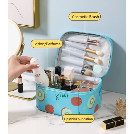 House of Quirk Cosmetic Bag Professional Makeup Organizer Bag Travel Cosmetic Cases Make up Organizer Toiletry Bags White Pinapple
