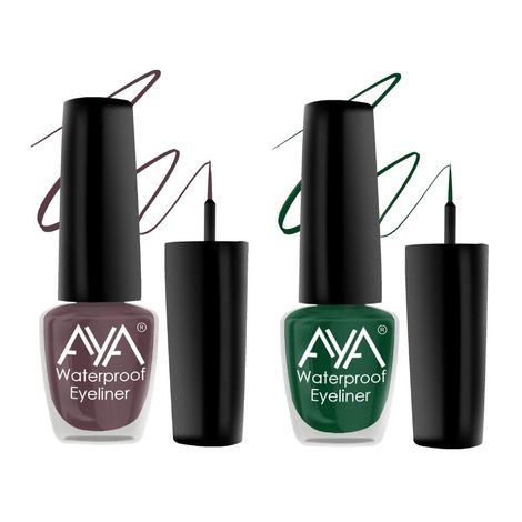 AYA 24 Hrs Long Lasting & Waterproof Eyeliner, Set of 2 Metallic Green and Matte Brown