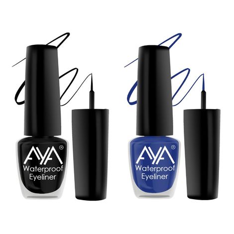 AYA 24 Hrs Long Lasting & Waterproof Eyeliner, Set of 2 Black and Metallic Blue