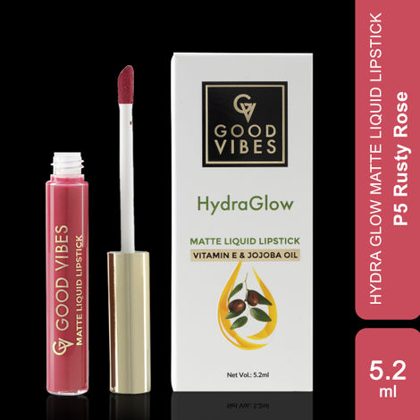 Good Vibes HydraGlow Matte Liquid Lipstick| Jojoba & Vitamin E|Rusty Rose (P5) - (5.2ml)