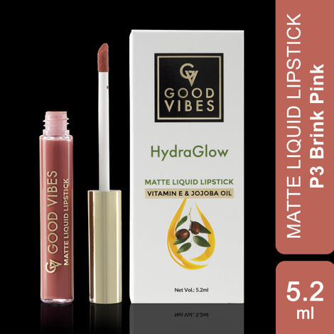 Good Vibes HydraGlow Matte Liquid Lipstick | Jojoba & Vitamin E| Brink Pink (P3) - (5.2ml)