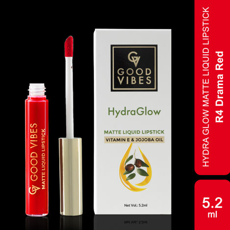 Good Vibes HydraGlow Matte Liquid Lipstick | Jojoba & Vitamin E| Drama Red (R4) - (5.2ml)