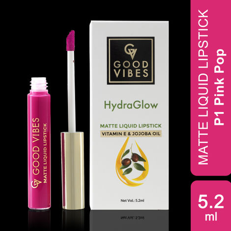 Good Vibes HydraGlow Matte Liquid Lipstick| Jojoba & Vitamin E|Pink Pop (P1) - (5.2ml)