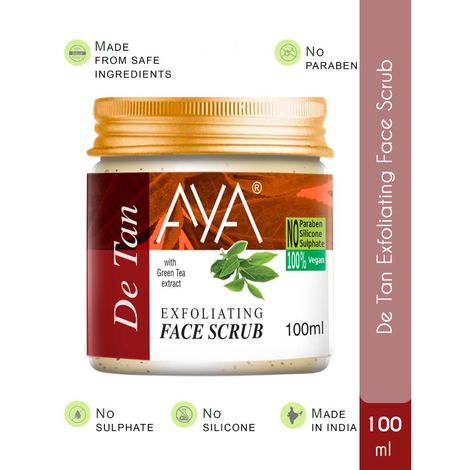 AYA Detan Exfoliating Face Scrub, 100 ml | No Paraben, No Silicone, No Sulphate |