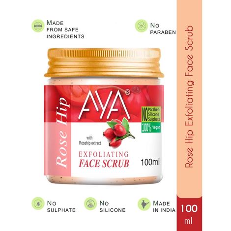 AYA Rosehip Exfoliating Face Scrub, 100 ml | No Paraben, No Silicone, No Sulphate |