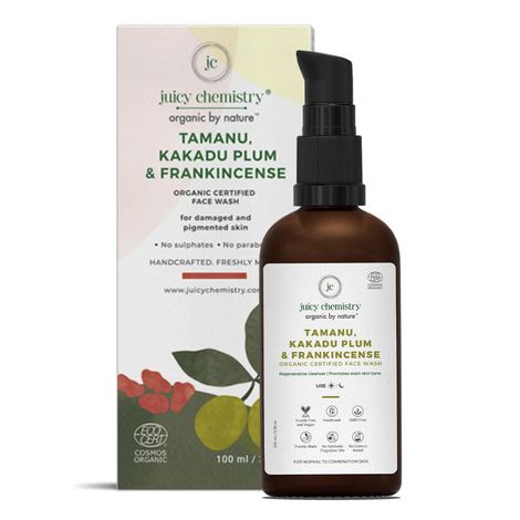 Juicy Chemistry Tamanu & Kakadu Plum Antioxidant-rich Face Wash for Pigmented and Dull Skin - Certified Organic & Clinically Tested - For Normal to Combination Skin Type, 100 ml